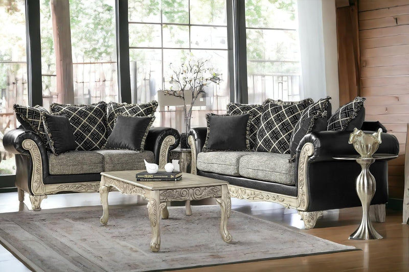 2-Tone Chesterfield Sofa & Loveseat, Fully Assembled Living Room Furniture Sets MADE in USA (Ebony)