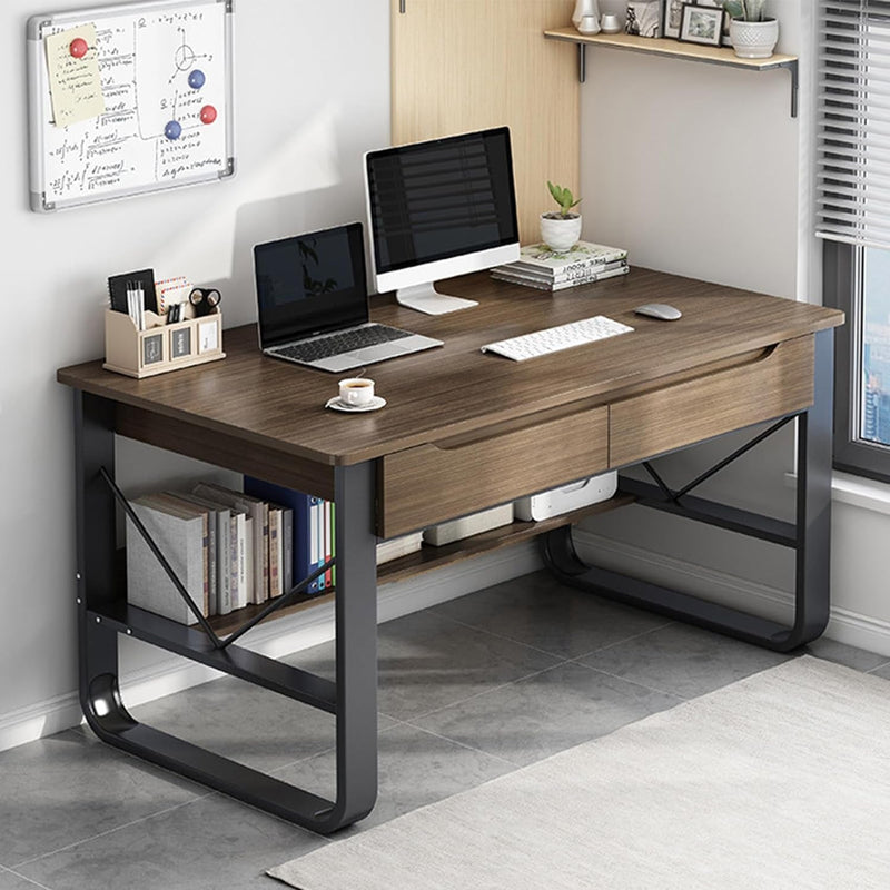 Computer Desk with Storage-Shelves and Drawers, Modern Gaming PC Writing Desk, Wood Table Top Metal Frame Study Table Workstation for Home Office(100X60X72Cm(39X24X28Inch), A)