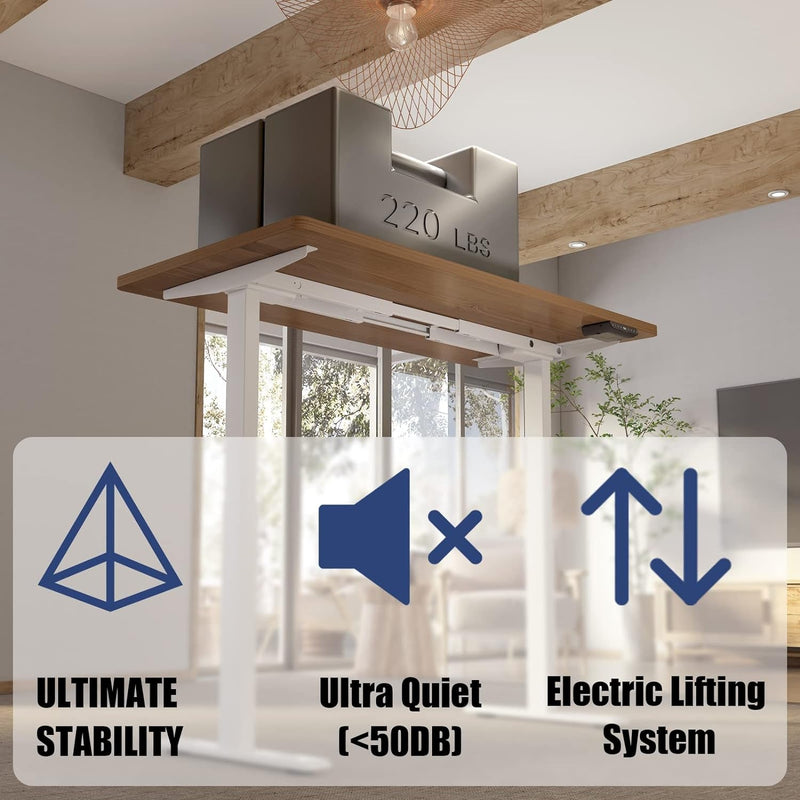 Dual Motor Standing Desk Frame, Electric Adjustable Standing Desk Legs for Office Home (White Frame + Motors + Control Panel)