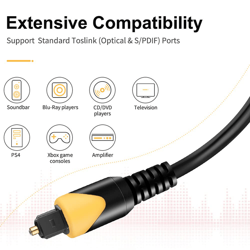 6FT Optical Audio Cable, ZEXMTE Fiber Optic Cable 24K Gold-Plated Ultra-Durability Audio for Home Theater, Sound Bar, TV, PS4, Xbox,1Pack (1.8M)
