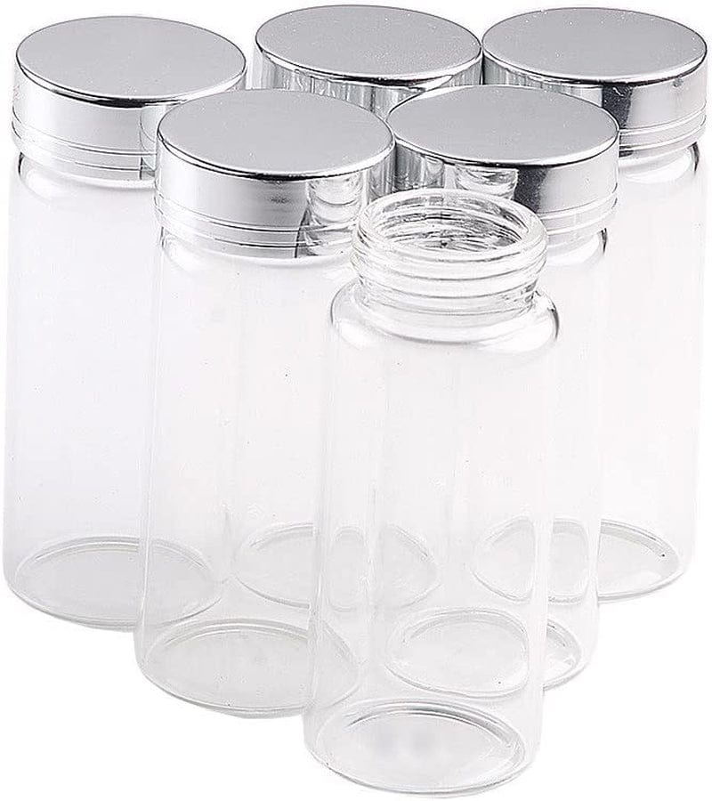 6PCS 50Ml Empty Jars Glass Bottle Storage with Aluminium Screw Cap Gold Metal Cap Sealed Liquid Food Pill Jewelry DIY Gift Container Jars (6, 50Ml-Gold Cap) Home & Garden > Decor > Decorative Jars Jarvials 6 65ML-Silver Cap 