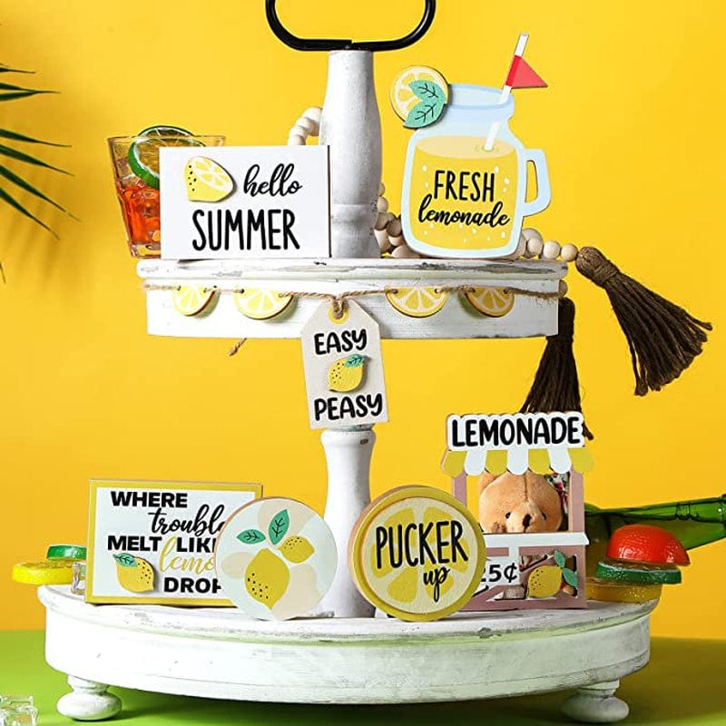 7 Pieces Tiered Tray Decor Farmhouse Tiered Tray Mini Rustic Farm Decorations Wooden Signs for Easter St. Patrick'S Day Summer Graduation Valentine'S Day Ceremony Home Decor (Lemon Style) Home & Garden > Decor > Seasonal & Holiday Decorations Ciaoed   