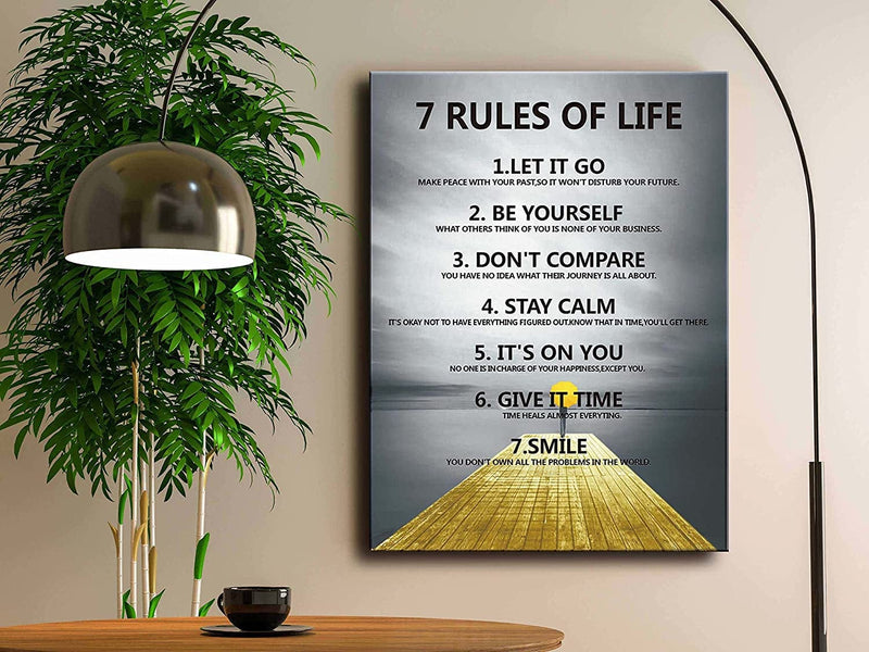 7 Rules of Life Motivational Poster Printed on Canvas Wall Decor for Living Room Inspirational Wall Art Size11.5 X 15 Inch -Motivational Wall Art for Bedroom or Home Framed Positive Wall Art for Office Art Decoration Ready to Hang A-253 Home & Garden > Decor > Artwork > Posters, Prints, & Visual Artwork Ploceiny   