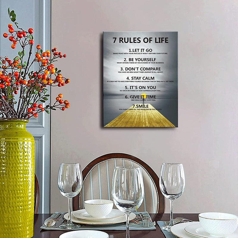 7 Rules of Life Motivational Poster Printed on Canvas Wall Decor for Living Room Inspirational Wall Art Size11.5 X 15 Inch -Motivational Wall Art for Bedroom or Home Framed Positive Wall Art for Office Art Decoration Ready to Hang A-253 Home & Garden > Decor > Artwork > Posters, Prints, & Visual Artwork Ploceiny   