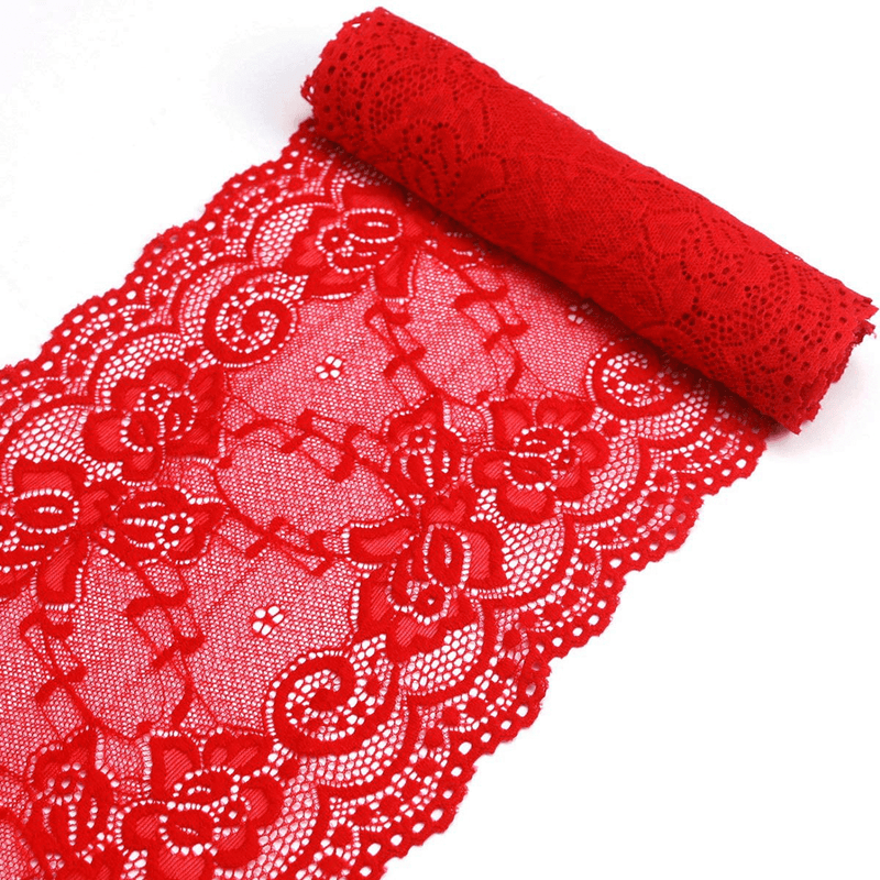 7" Wide White Lace Fabric Sewing Lace Ribbon Trim Elastic Stretchy Lace for Crafting 5 Yard Arts & Entertainment > Hobbies & Creative Arts > Arts & Crafts ETIAL Red  
