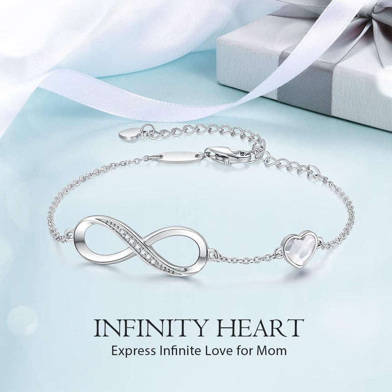 CDE Infinity Heart Symbol Charm Link Bracelet for Women 925 Sterling Silver Stainless Steel Adjustable Mother'S Day Gift Anniversary Jewelry Birthday Gifts for Women Wife Girlfriend Her