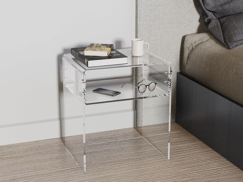 Clear Acrylic End Table, 2 Tiers Bedside Table 15.7" L X 11.8" W X 17.7" H Side Table Nightstand for Bedroom Coffee Table for Living Room Office