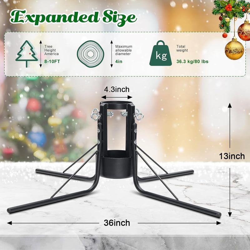 FLY HAWK Christmas Tree Stand, 4.3” Foldable Artificial Christmas Tree Metal Ornament Holder Universal Model Adjustable ，Umbrella Stand Artificial Christmas Real Tree for Pine Sprucepoplar (Black)