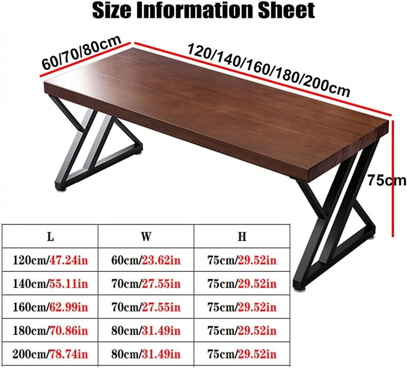 Computer Desk Solid Wood Wrought Iron Desk, Multifunctional Computer Desk Writing Desk, for Home Living Room Office, Easy Assembly (Size : 120Cm/47.24In)