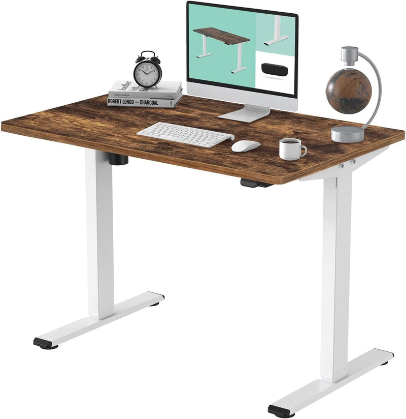 FLEXISPOT Adjustable Desk, Electric Standing Desk Sit Stand Desk Whole-Piece Desk Board for Home Office (EC1 Classic 48X24, White Frame+Rustic)