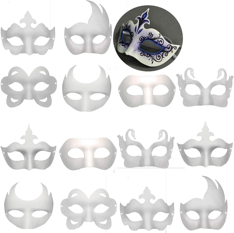 14 PCS DIY White Paper Half Face Masquerade Mask Craft Mardi Gras Mask Plain Mask Paintable Blank Halloween Party Mask