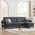 107" Convertible Sectional Sofa, 4-Seat L Shaped Couch with Storage Chaise and Side Pocket, Modern Linen Upholstered Couches for Living Room, Apartment, Black