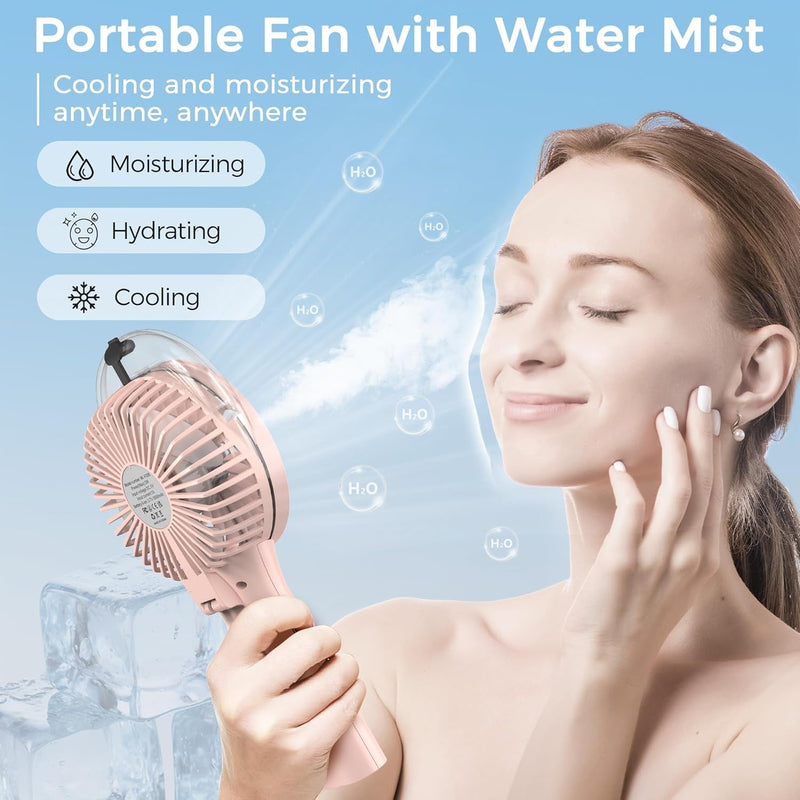 COMLIFE Portable Handheld Misting Fan, 3000Mah Rechargeable Battery Operated Spray Water Mist Fan, Foldable Mini Personal Fan for Travel, Makeup, Home, Office, Camping, Outdoors