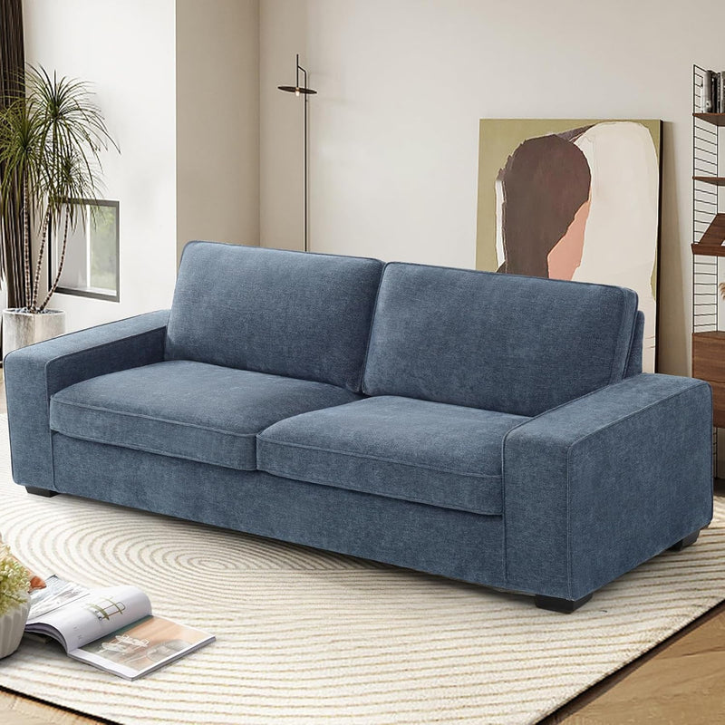 EASELAND Sofa Couch, 88" Chenille Loveseat for Living Room, 3 Seater Lounge Sofa for Bedroom with Removable Back and Seat Cushions, Modern Deep Seat Comfy Couch with Solid Wood Legs and Armrest (Blue)