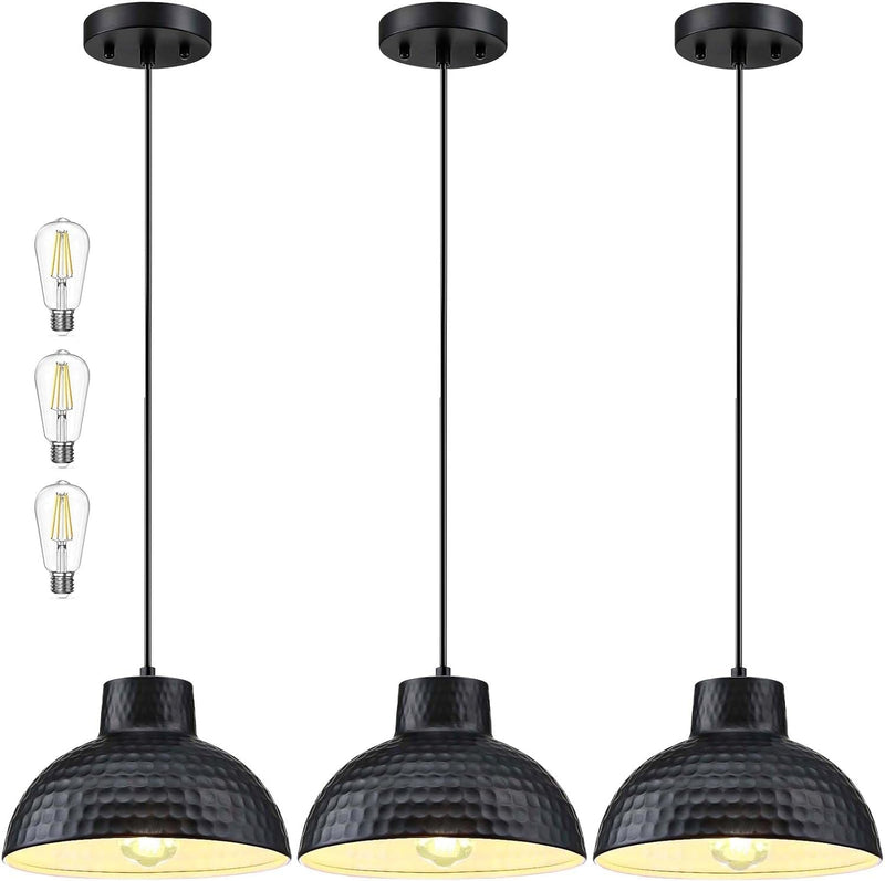 10" Farmhouse Black Kitchen Pendant Light Fixture, Medium Honeycomb Texture Kitchen Island Lighting Fixture Hanging for Dining Room Hallway Entryway Bedroom Commercial, Bulb Included, 1Pack