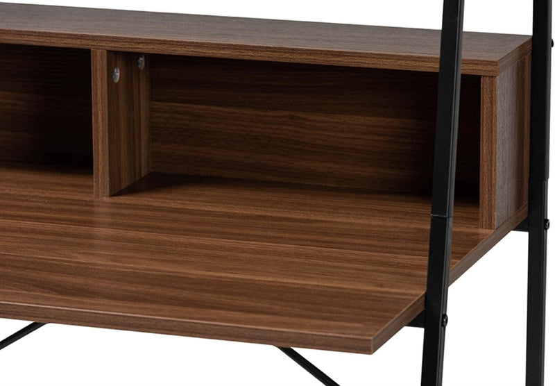 Baxton Studio Palmira Modern Brown Wood and Black Metal Desk with Shelves