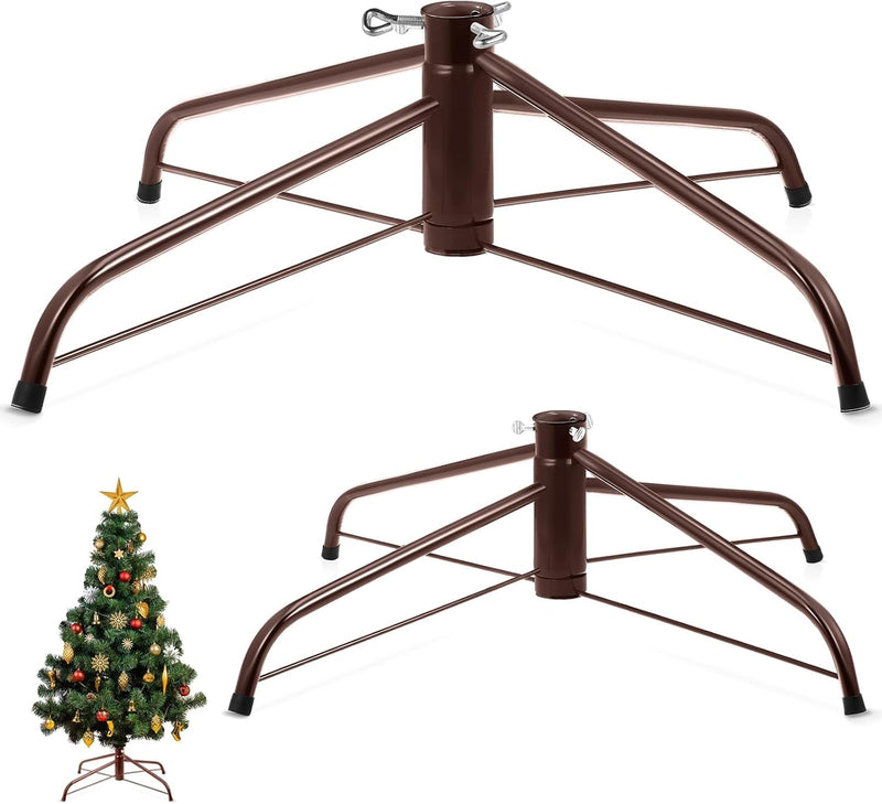 Lot de 2 supports pour sapin de Noël de 24 et 16 pouces - Support pliable pour sapin de Noël artificiel de 6,5 à 8 pieds - Décoration de maison et de fête (café)