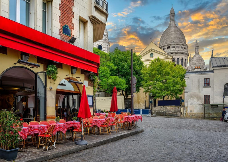 BELECO 10X6.5Ft Fabric Paris Street Cafe Backdrop for Photography Montmartre Cafe Restaurant Cathedral France Landmark Background Paris Theme Party Decorations Portrait Photoshoot Photo Studio Props