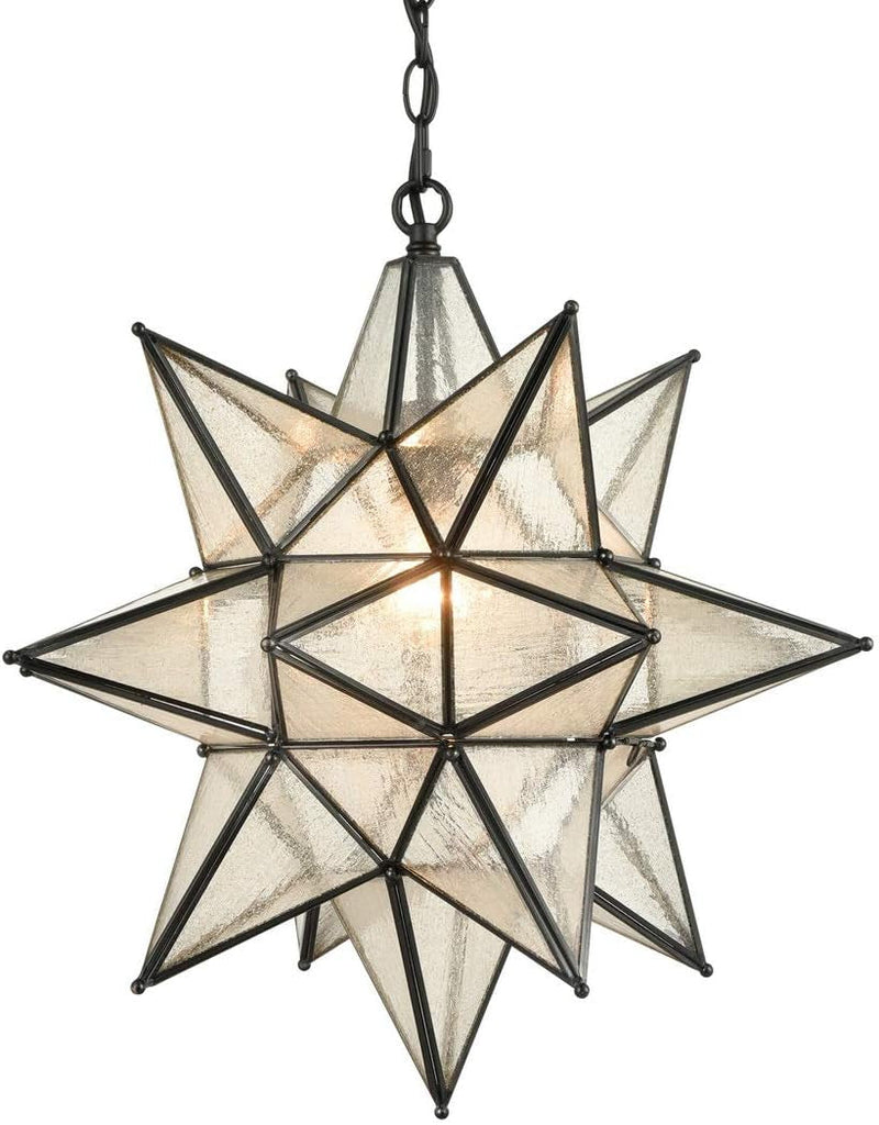 DIRYZON 16“ Modern Moravian Star Pendant Light,Boho Black Pendant Light Fixture,Clear Glass Adjustable Chain