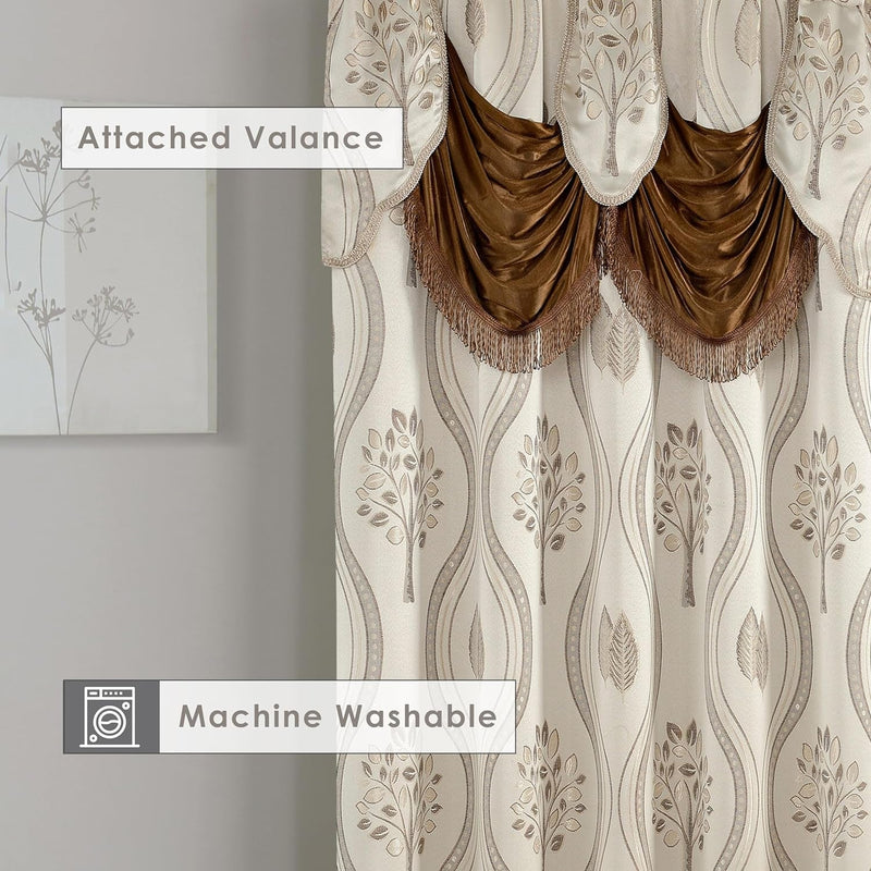 Elegant Comfort Luxurious Beautiful Curtain Panel Set with Attached Valance and Backing 54" X 84 Inch (Set of 2), Beige