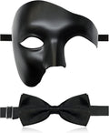 Funmular Masquerade Mask for Men Phantom of the Opera Half Face Mask with Bowtie, Venetian Masks for Halloween Party