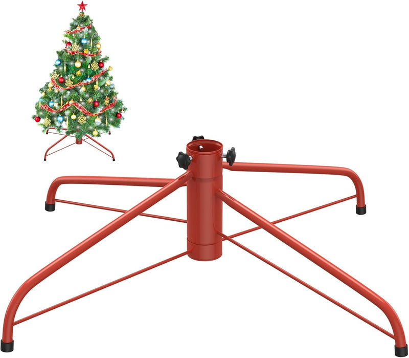 Christmas Tree Stand for Artificial Trees, 19.7 Inches Metal Christmas Tree Base Stand with Screw, Folding Artificial Christmas Tree Stand Replacement for 4-10 Ft Xmas Trees(Red)