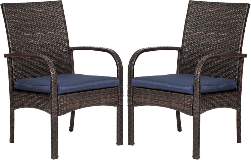 2 Pack Wicker Patio Dining Padded Cushions Outdoor Rattan Chairs with Armrest Support 350 Lb, 2Pack, Brown