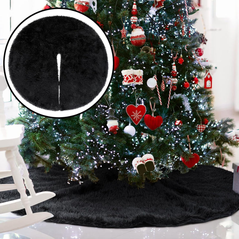 Civaner Black Christmas Tree Skirts Plush Christmas Tree Decorations 48 Inch Faux Fur Plush Christmas Tree Skirt Xmas Tree Mat Christmas New Year Holiday Party Tree Skirts for Indoor Home Ornaments