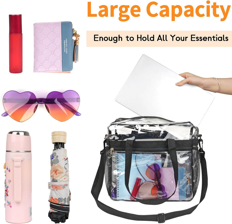 Clear Bag for Stadium Events Approved, 12X6X12 Transparent Tote Bag with Removable Strap, Plastic Women Concert Lunch Bag