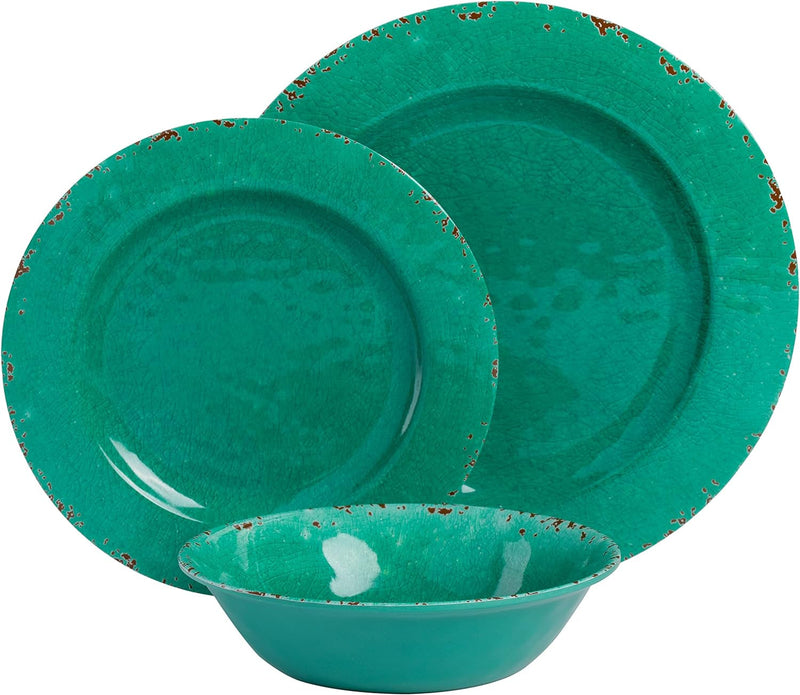 Gibson Home Mauna Melamine Dinnerware Set, Service for 4 (12Pcs), Green