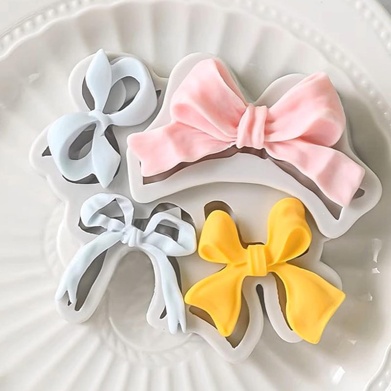 3PCS Bow Silicone Molds, Cute Bow Chocolate Molds Fondant Molds, Handmade Candy Gummy Jello Cupcake Topper Mold, Polymer Clay Soap Resin Plaster Art Craft Mould Birthday Party Wedding Cake Decorating