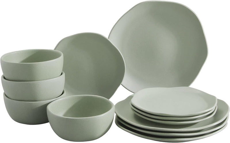 Corona Dinnerware Set 12–Piece, Plates and Bowls Set, Ceramic Sets for 4, Microwave and Dishwasher Safe, Gulupa Reactive Glaze, Bold & Matte Set.