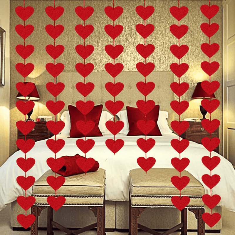 72 Red Hearts Felt Garland - NO DIY - Valentines Day Red Heart Hanging String Garland - Valentines Day Decor - Valentine Decorations - Valentines Wedding Anniversary Birthday Party Supplies