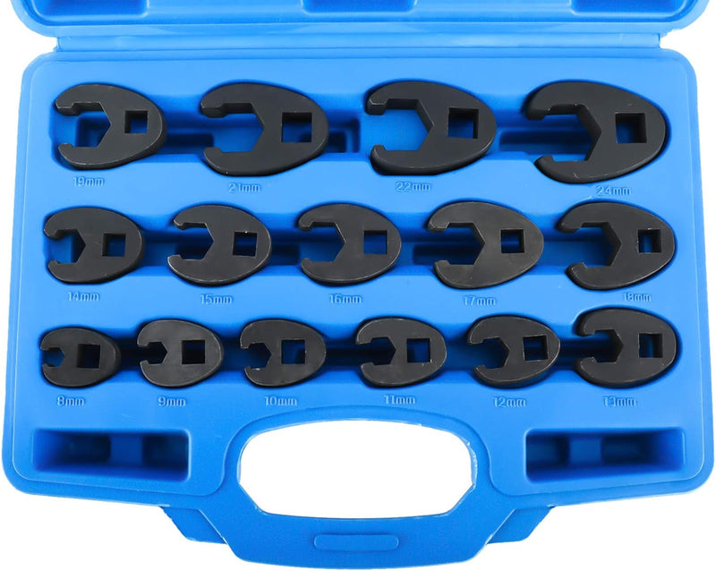 15 Pcs Crowfoot Flare Nut Wrench Set Metric Tool Kit for 3/8In and 1/2In Drive Ratchet