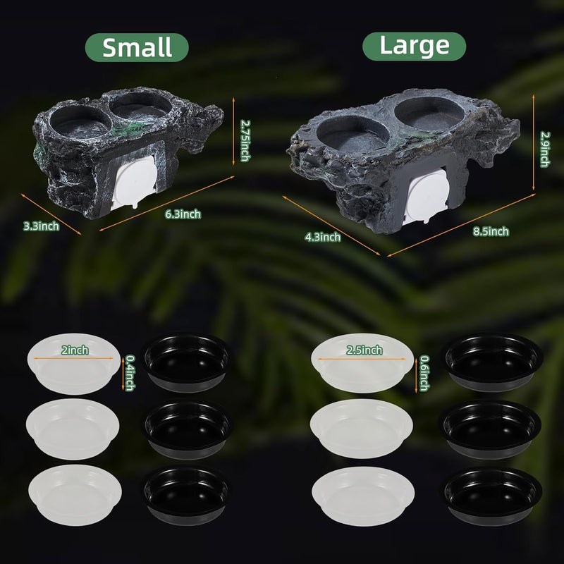 Double Bowl Reptile Water Dish Reptile Water Bowl Crested Gecko Food Dish Gecko Feeding Ledge with 6PCS Feeding Cups for Bearded Dragon Crested Gecko Snake and Chameleon