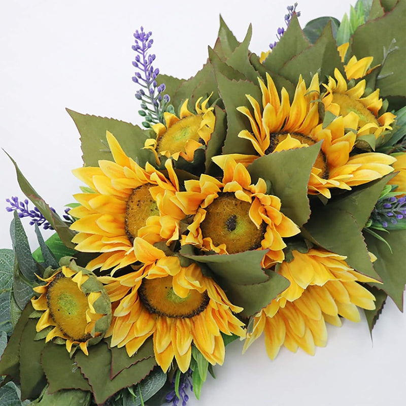 30 Inch Floral Swag, Artificial Flowers Sunflower Eucalyptus Wreath, Fake Flower Wreath Sunflower Swag Garland for Home, Wedding Arch, Front Door, Wall