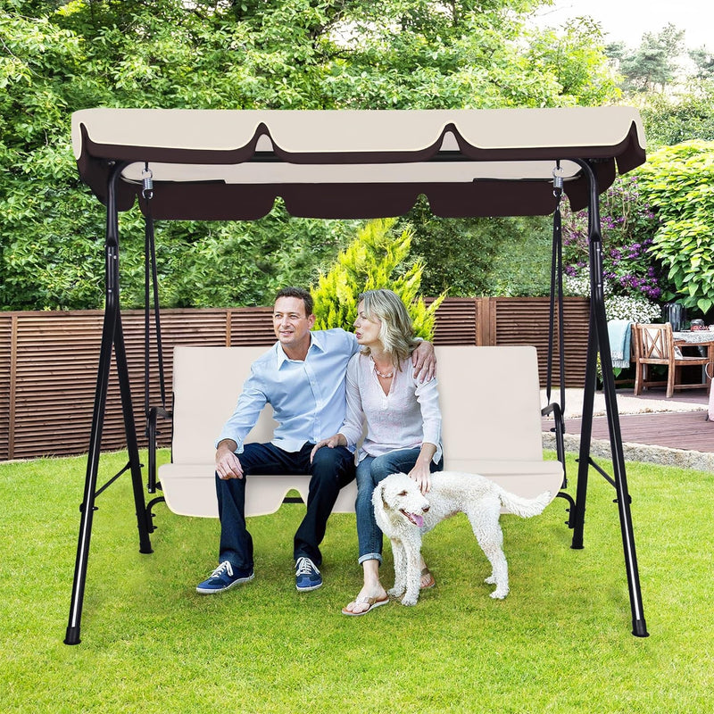 3-Seat Patio Swing Chair,Outdoor Porch Swing with Adjustable Canopy and Durable Steel Frame for Patio, Garden, Poolside (Black)