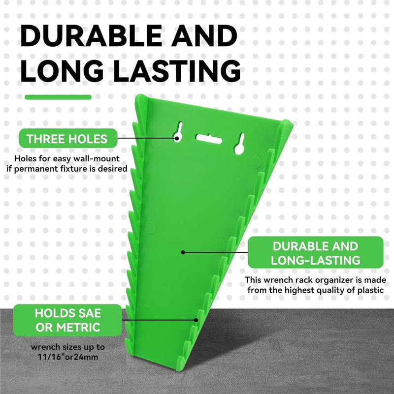 4Pack Magnetic Wrench Organizer Wrench Rack Tool Trays, Premium Quality Wrench Holder SAE(1/4" - 1/16") and Metric(6Mm-24Mm)
