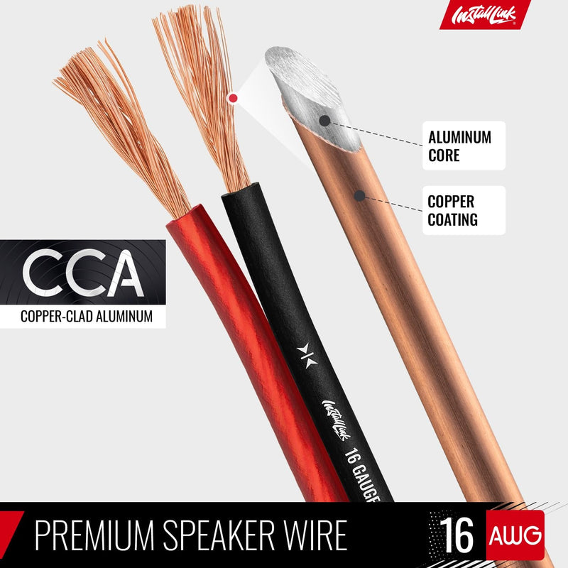 16 AWG Gauge Speaker Wire Cable Stereo, Car or Home Theater, CCA (100 Feet) by Install Link