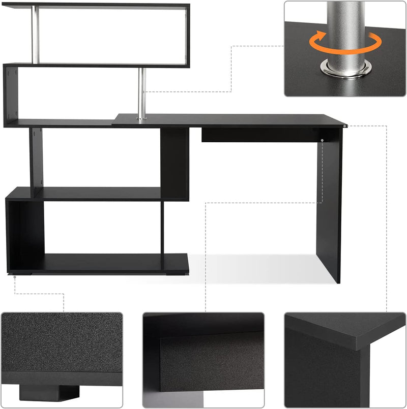 41.7" L Shaped Desk with 4-Tier Storage Shelves, Computer Corner Desk for Study Home Office Living Room (Black)