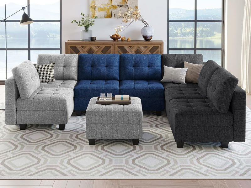 Belffin Polyester Weave Fabric Modular Sectional Sofa Swatch Kit Card,Dark Grey,Light Grey,Blue