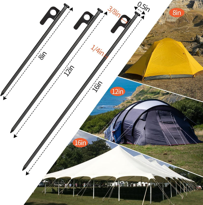 8/16/32 Pack Tent Stakes, 8In Heavy Duty Tent Stakes with Storage Bag, Forged Steel Tent Pegs for Camping(8 Pack 8In Tent Stakes)