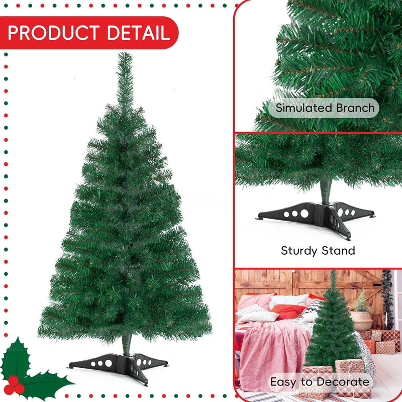 3FT Artificial Christmas Tree Green Mini Tabletop Christmas Pine Tree with Plastic Stand Small Xmas Tree for Indoor Outdoor Holiday Home Decoration