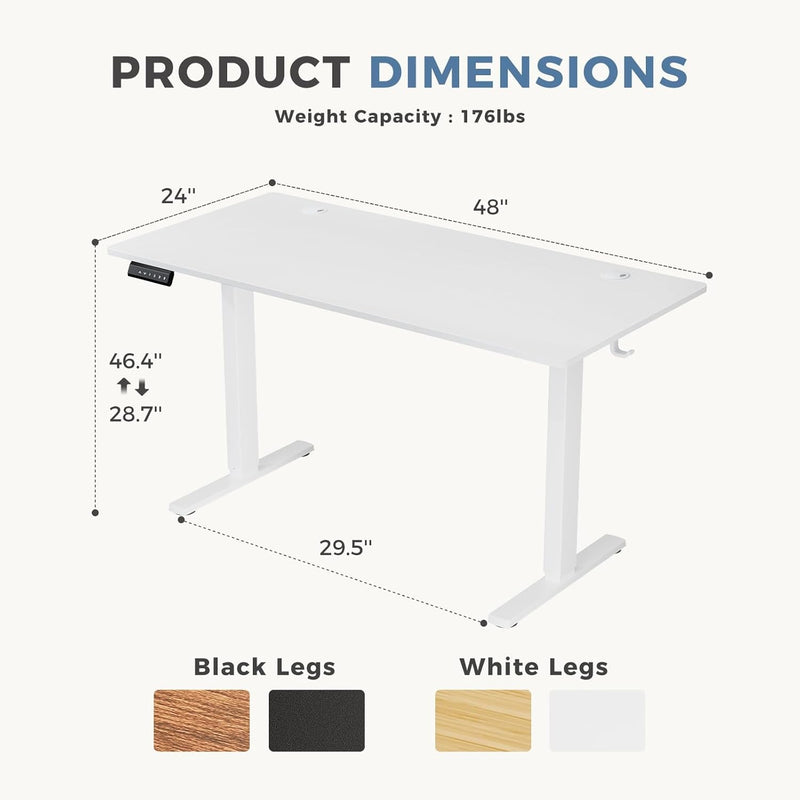 DUMOS Standing Desk with Whole-Piece Desktop Board, 48 Inch Ergonomic Adjustable Height Electric Sit Stand up down Computer Table, Computer Workstation for Home Office, White(2 Packages)