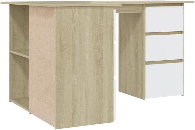 Corner Desk,Office Desk Workstation Writing Study Table with Storage Shelves,Computer Workstation White and Sonoma Oak 57.1"X39.4"X29.9" Chipboard