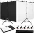 Black White Backdrop Screen with Stand Kit 5X6.5Ft for Photo Video Studio, 2-In-1 Revisible Black Backdrop White Screen with T-Shaped Photography Background Support Stand and 5 Backdrop Clamps