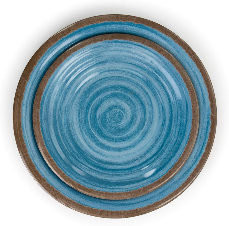 Elama Lightweight Dinnerware Set, 12 Piece, Blue and Brown