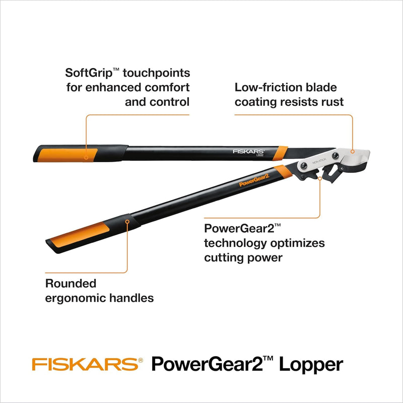 Fiskars 32" Loppers for Tree Trimming, Heavy Duty, Non-Stick Sharp Bypass Steel Blade, Branch Cutter up to 2-Inch Diameter Cut Capacity, Powergear2 Design with Compound Action for 3X Power