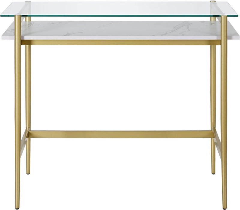 Eaton Rectangular 36'' Wide Desk with Faux Marble Shelf in Brass/Faux Marble
