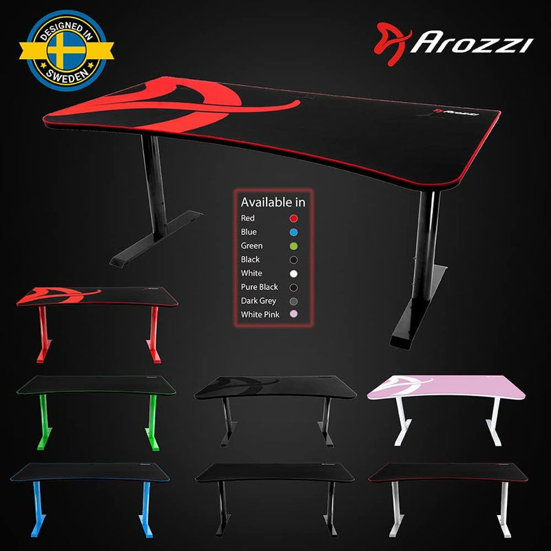 Arozzi Arena Ultrawide Curved Gaming and Office Desk with Full Surface Water Resistant Desk Mat Custom Monitor Mount Cable Management Cut Outs under the Desk Cable Management Netting - White